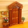 1:12 Miniature Dollhouse Villa Door, Simulation Wooden Door with Antique Style, Classical Columns and Arched Window view 2