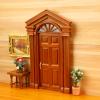 1:12 Miniature Dollhouse Villa Door, Simulation Wooden Door with Antique Style, Classical Columns and Arched Window view 3