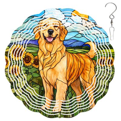 10-Inch Metal Wind Spinner Golden Retriever in Sunflower Field 3D Dog Wind Spinner, Unique Metal Hanging Kinetic Wind Sculpture Ornament Yard Art Garden Patio Lawn Indoor Outdoor Decor