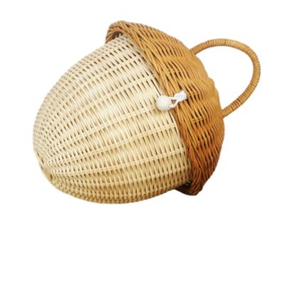 Acorn Shaped Wicker Handbag - Handwoven Rattan Straw Crossbody Bag | Mushroom Design Naturals Basket Purse(D)