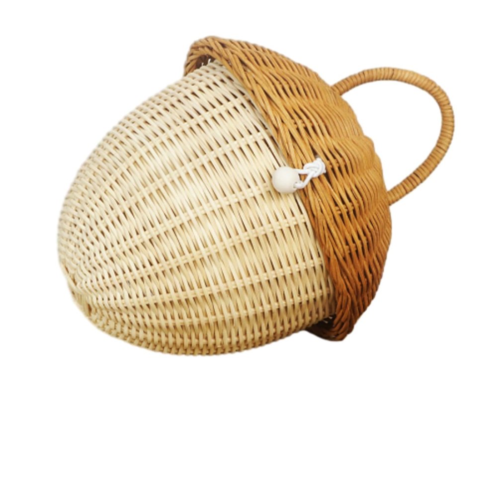 Acorn Shaped Wicker Handbag - Handwoven Rattan Straw Crossbody Bag | Mushroom Design Naturals Basket Purse(D)
