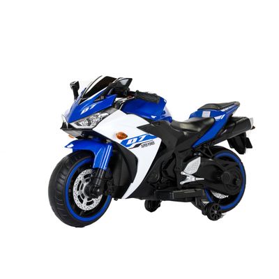 12V Kids Electric Motorcycle with Training Wheels, LED Light-Up Wheels & Manual Hand Throttle, Ride On Toy for Boys Girls Ages 3-8 (Blue+ Plastic+ 50-99 Lbs)