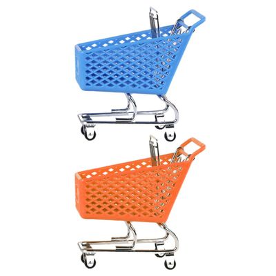 MERRYHAPY 2Pcs Creative Mini Supermarket Cart Storage Basket Desktop Organizer for Pens Cosmetics Gadgets Plastic Metal Decorative Countertop Display Random Color