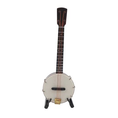 Alomejor Miniature Banjo Hanging Ornament, Mini Musical Instrument Replica with Stand and Storage Box for Dollhouse Decor