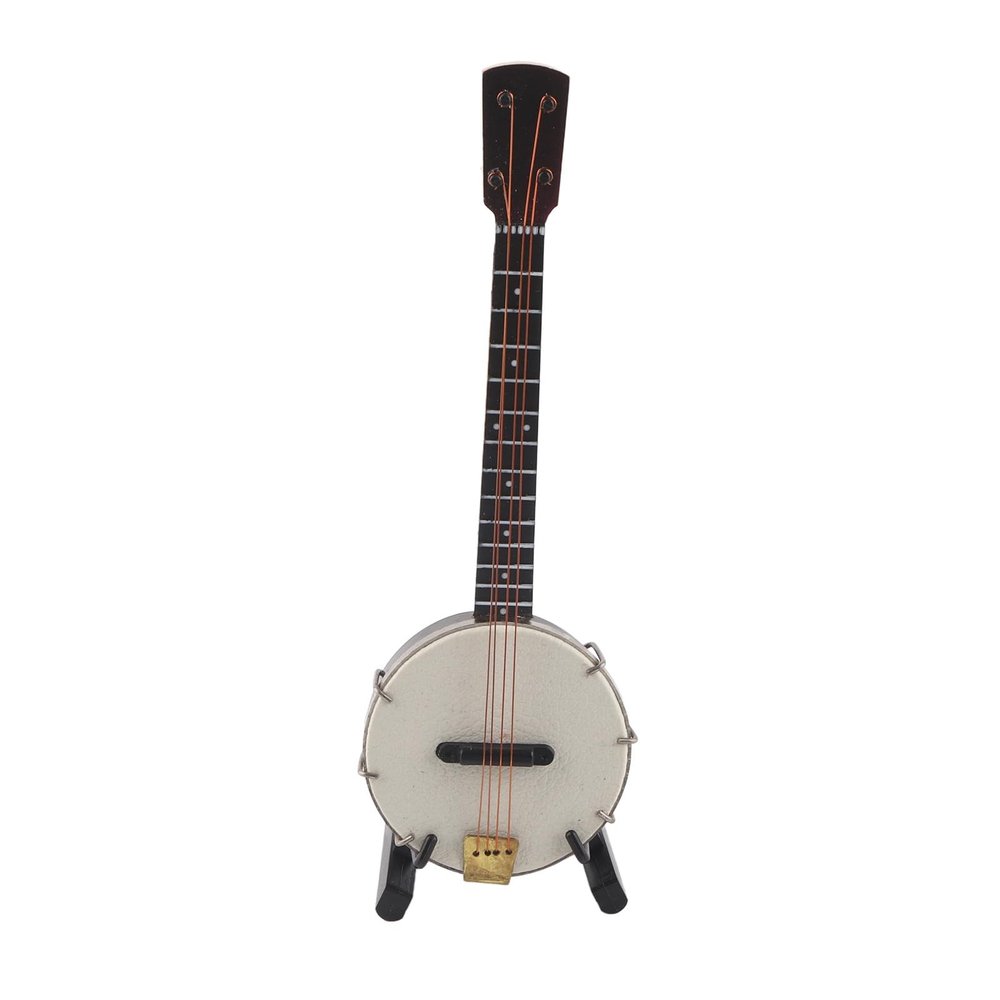 Alomejor Miniature Banjo Hanging Ornament, Mini Musical Instrument Replica with Stand and Storage Box for Dollhouse Decor