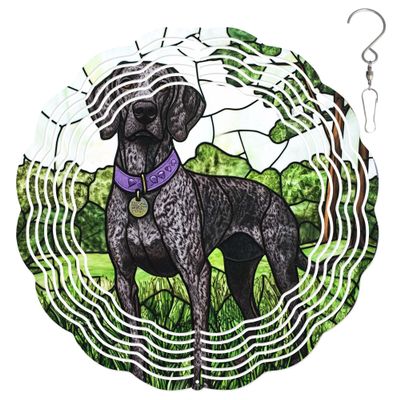 10-Inch Metal Wind Spinner Black German Shorthaired Pointer Dog on Grass 3D Dog Wind Spinner, Unique Metal Hanging Kinetic Wind Sculpture Ornament Yard Art Garden Patio Lawn Indoor Outdoor Decor (1)
