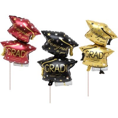 Alasum 6Pcs Metallic Graduation Cap Balloons Party Decoration Large Foil Caps in Gold Red Black Indoor Outdoor Backdrop for Graduation Party Supplies and Photo Booth