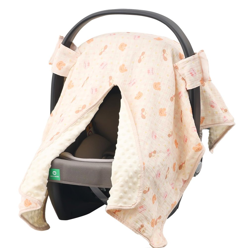 2-in-1 Baby Car Seat Cover, Baby Car Seat Canopy, Mom Nursing CoverEasy to Install ShieldMulti-Purpose | Winter Warm & Summer Shade Use (Light Pink)