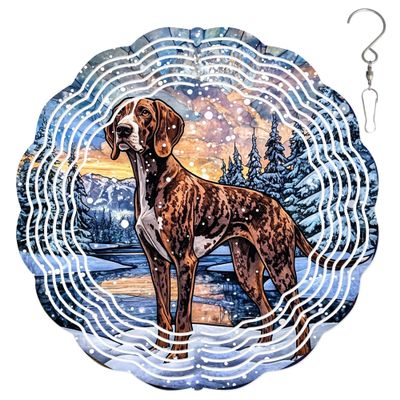 10-Inch Metal Wind Spinner German Shorthaired Pointer Dog in Snow 3D Dog Wind Spinner, Unique Metal Hanging Kinetic Wind Sculpture Ornament Yard Art Garden Patio Lawn Indoor Outdoor Decor (1)