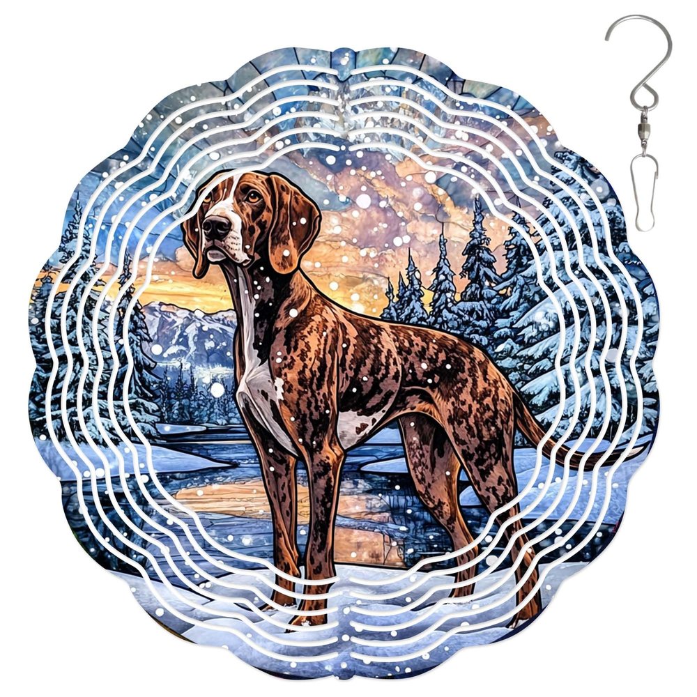 10-Inch Metal Wind Spinner German Shorthaired Pointer Dog in Snow 3D Dog Wind Spinner, Unique Metal Hanging Kinetic Wind Sculpture Ornament Yard Art Garden Patio Lawn Indoor Outdoor Decor (1)