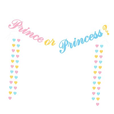 MERRYHAPY 2pcs Colorful Prince Princerr Letter Banner Shower Party Decor with Heart Flags Paper Material Charming Design for Decoration and Gender Reveal Celebrations