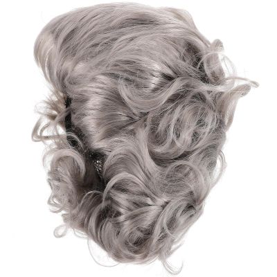Alasum Gray White Short Old Lady Wig for Women Stage Performance Cosplay Costume High Temperature Lightweight Grandma Hairpiece for Theme Parties Halloween Carnivals