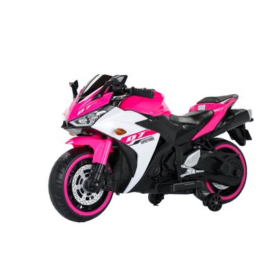 12V Kids Electric Motorcycle with Training Wheels, LED Light-Up Wheels & Manual Hand Throttle, Ride On Toy for Boys Girls Ages 3-8 (Pink +Plastlc +50-99 Lps)