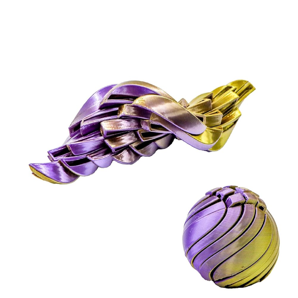 3D Printed Slime Ball Fidget Toy, Gear Sphere Stress Relief Anxiety Toy with Liquid Flow, Twistable Enhancer, Portable Durable Plastic Toys for Home Office Travel(Purple-Gold)