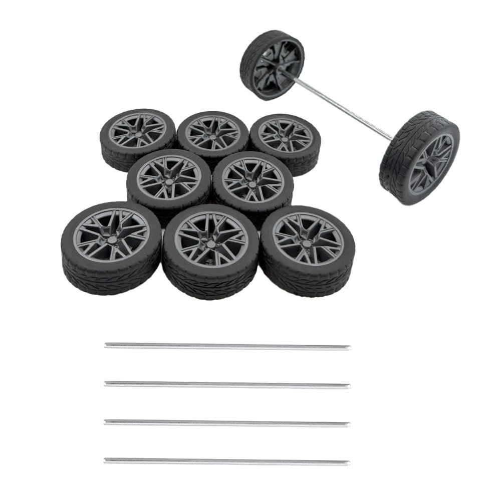 10PCS Toy Wheel Model Car Wheel with 5PCS Round Rod Shaft Axles for DIY Model Toy RC Car Truck Robot Building Project (2.5x40mm)