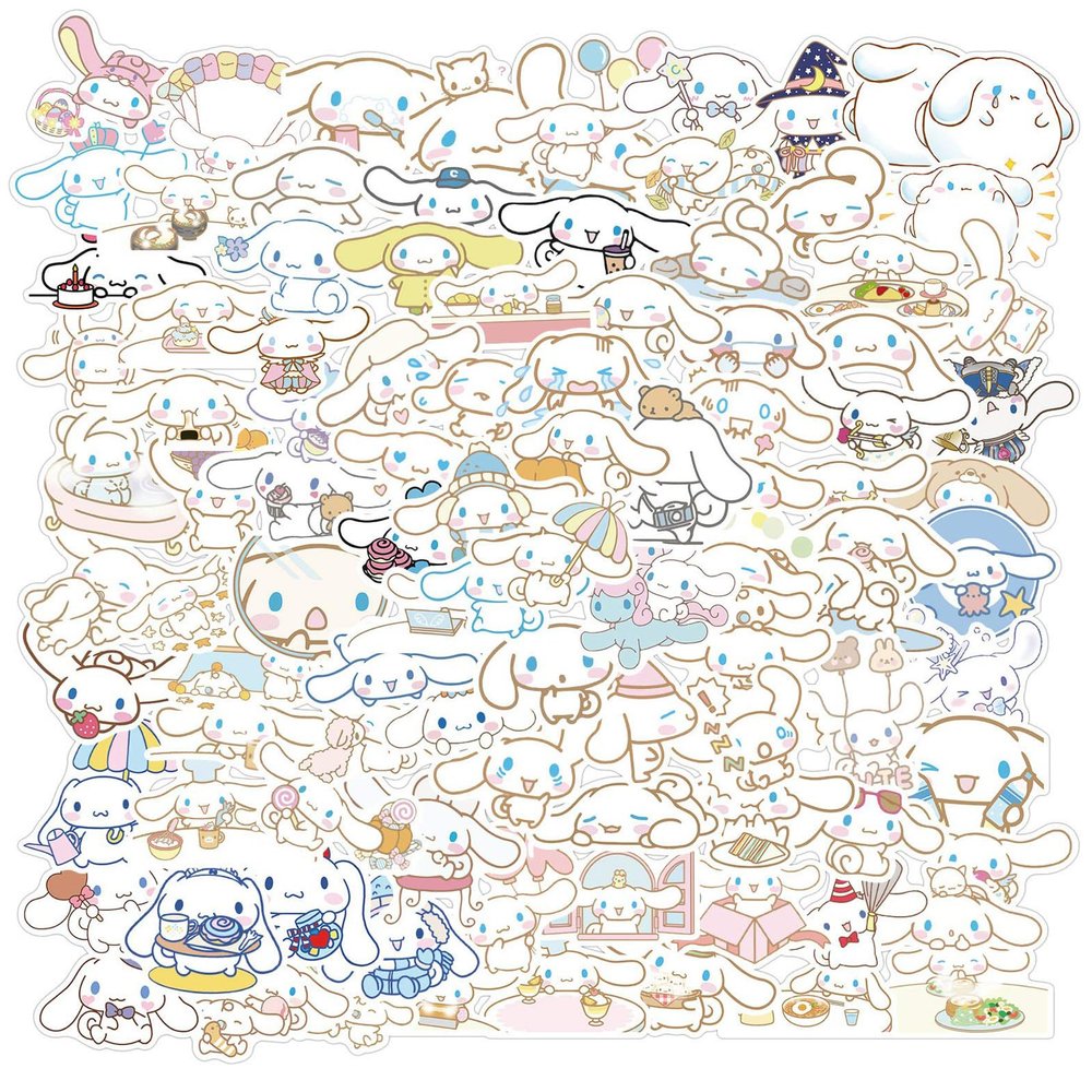 100PCS Cinnamoroll Stickers Pack, Cute White Big Ear Dog Vinyl Waterproof Aesthetic Cartoon Decals for Kids Teens Girls Adults Phone Water Bottles Skateboard Guitar