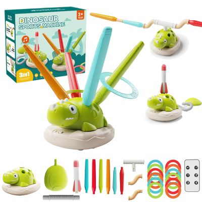 clhjinruoliu 3 in 1 Dinosaur Rocket Launcher, Dinosaur Jumping Toy, Ring Toss & Musical Jumping for Kids, Indoor & Outdoor Sports Toys with Remote Control, Active Outside Toy Gift Kids Ages 4-8
