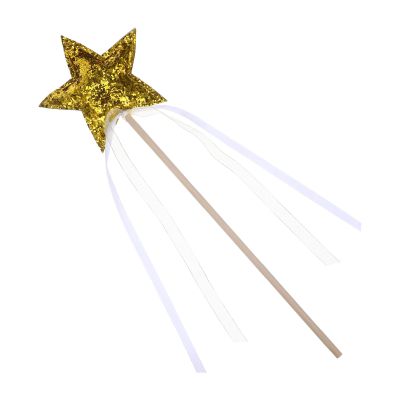 COOLHIYA Star Fairy Wand with Ribbon Lightweight Cloth and Wood Stick for Decorative Fairy Wand for Halloween Cosplay Party and Stage Performances Gold