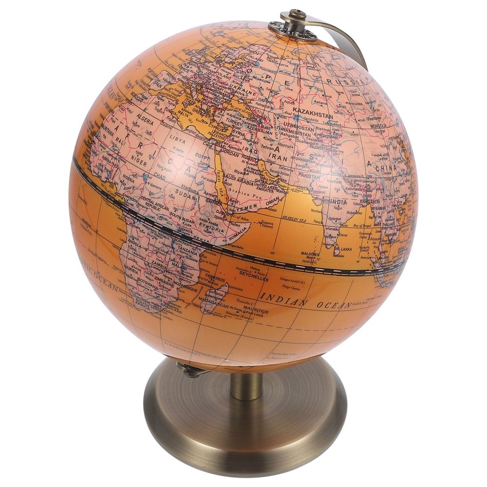 COOLHIYA European Style Decorative Terrestrial Globe with Flat Bottom Abs and Alloy Material Tabletop Decor Stable Desktop Ornament for Home Office Geography Teaching Aid and Photo Prop