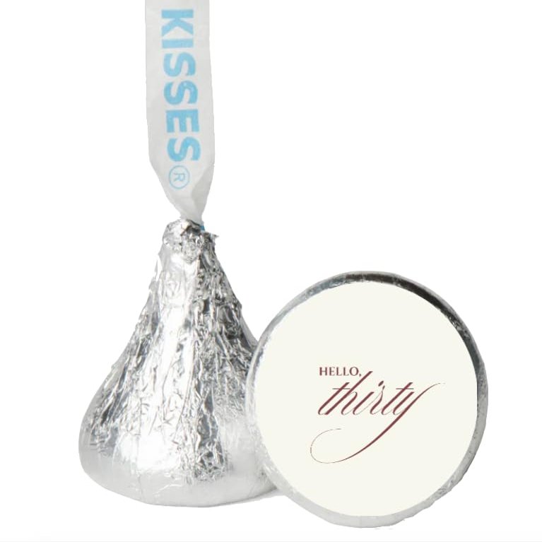 30th Birthday Kiss Candy Stickers | 100ct |Calligraphy | Party | Glossy|Durable
