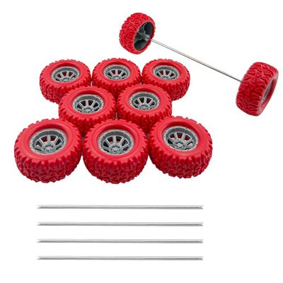 10PCS Toy Wheel Model Car Rubber Tire Wheel with 5PCS Shaft Round Rod Axles for RC Car Truck Robot DIY Model Building Parts (2x40mm Red)