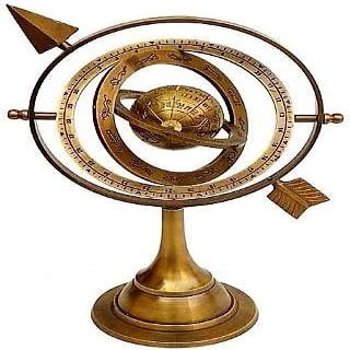 Antique Brass Armillary Sphere Globe  11 Inch Decorative Astronomical Model with Arrow | Vintage Nautical Desk & Home Dcor | Brass Celestial Globe