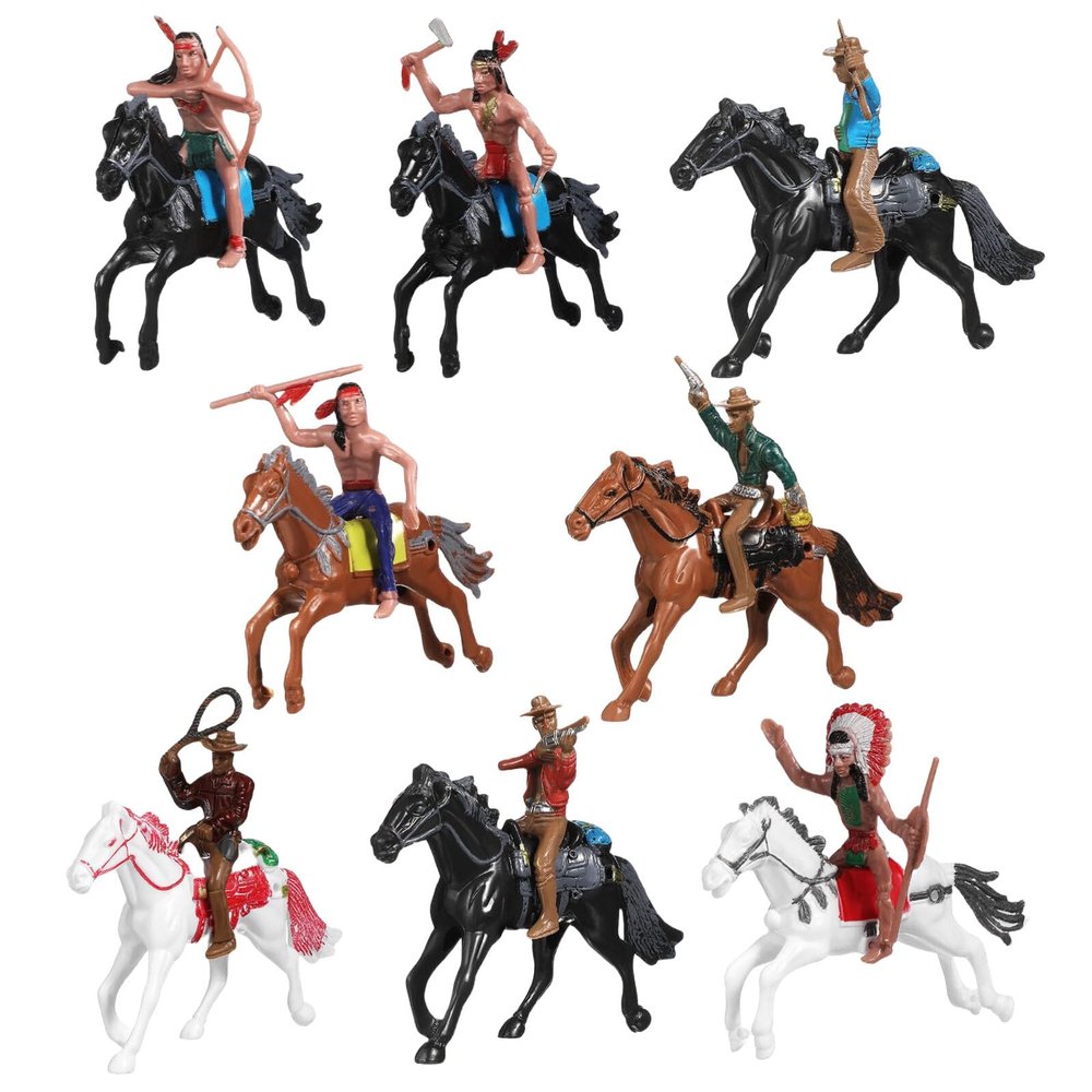 8Pieces Western Cow Boy Horse and Indian Models for Party Decorations and Collectors Cowboy Figures
