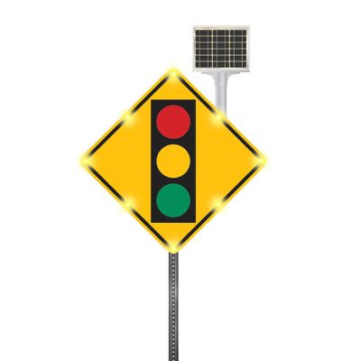 24" Solar-Powered Traffic Light Ahead Sign - Outdoor LED Reflective Signal, Durable Aluminum Road Sign with High-Visibility Symbol for Enhanced Safety