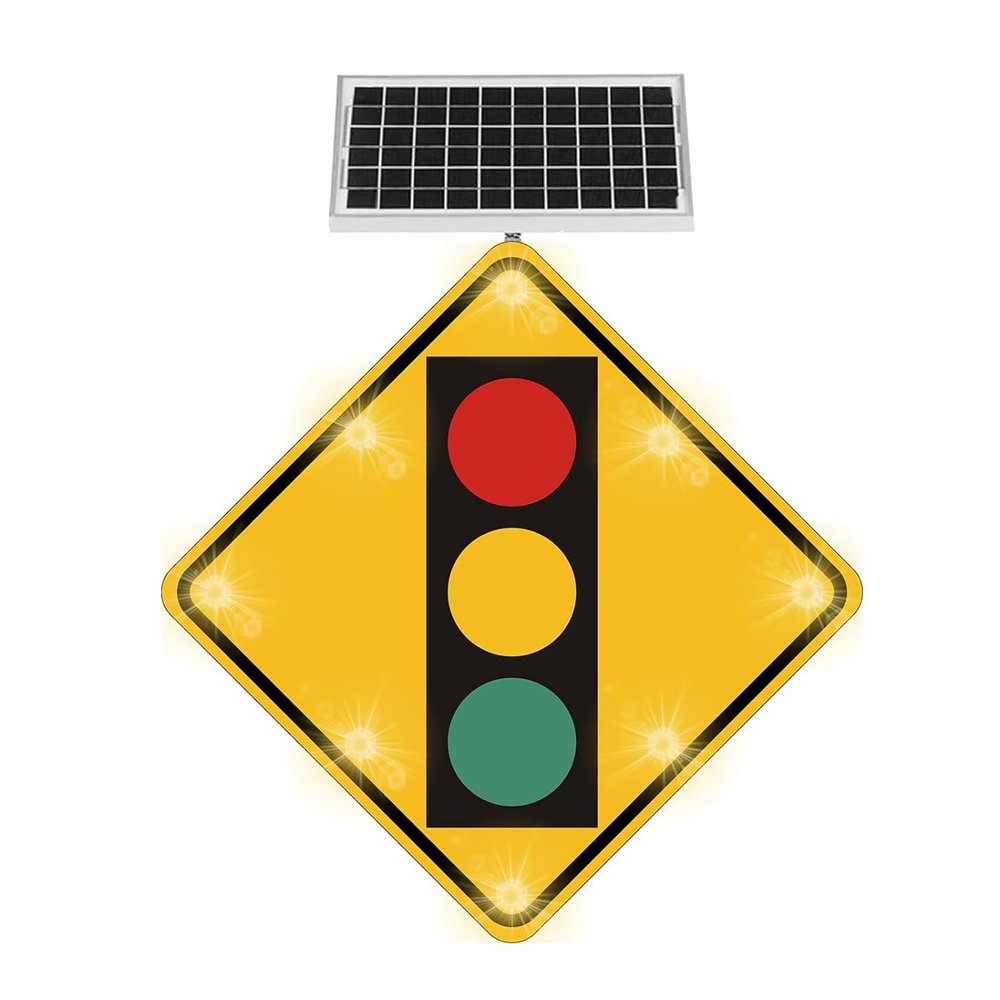 24" Solar-Powered LED Traffic Light Sign, Reflective Film Crossing Signals, Durable Aluminum Traffic Control Boards with Accessories for Safe Road Navigation