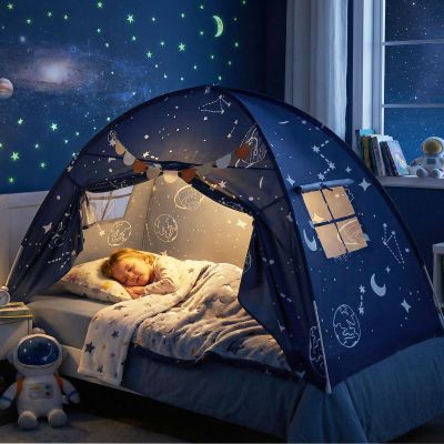 INFANS Bed Tent for Kids, Indoor Large Toddler Canopy Playhouse with Flags, Teepee Toys Gift for Boys Girls Aged 3+, 75 x 39 x 48