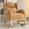 049-Teddy Fabric Rocking Chair with Packet Wood Legs Khaki Rocking Comfort Living Room Bedroom Cozy Comfort view 1