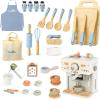Dreamon Wooden Kids Kitchen Set, Toy Coffee Maker and Cooking & Baking Kitchen Tools, Pretend Play Kitchen Accessories Birthday Gifts view 1