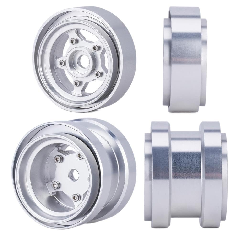 1/10 Scale Aluminum Beadlock Wheel Rim Hub Front Rear Compatible with Frog Sand Scorcher Grasshopper Hornet Buggy Car Upgrade Parts(Silver)