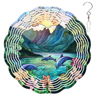 10-Inch Metal Wind Spinner Three Dolphins 3D Marine Life Wind Spinner, Unique Metal Hanging Kinetic Wind Sculpture Ornament Gifts for Women Yard Art Garden Patio Lawn Indoor Outdoor Decor
