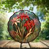 10-Inch Metal Wind Spinner Red and Peach Lilies 3D Floral Wind Spinner, Unique Metal Hanging Kinetic Wind Sculpture Ornament Gifts for Women Yard Art Garden Patio Lawn Indoor Outdoor Decor view 2