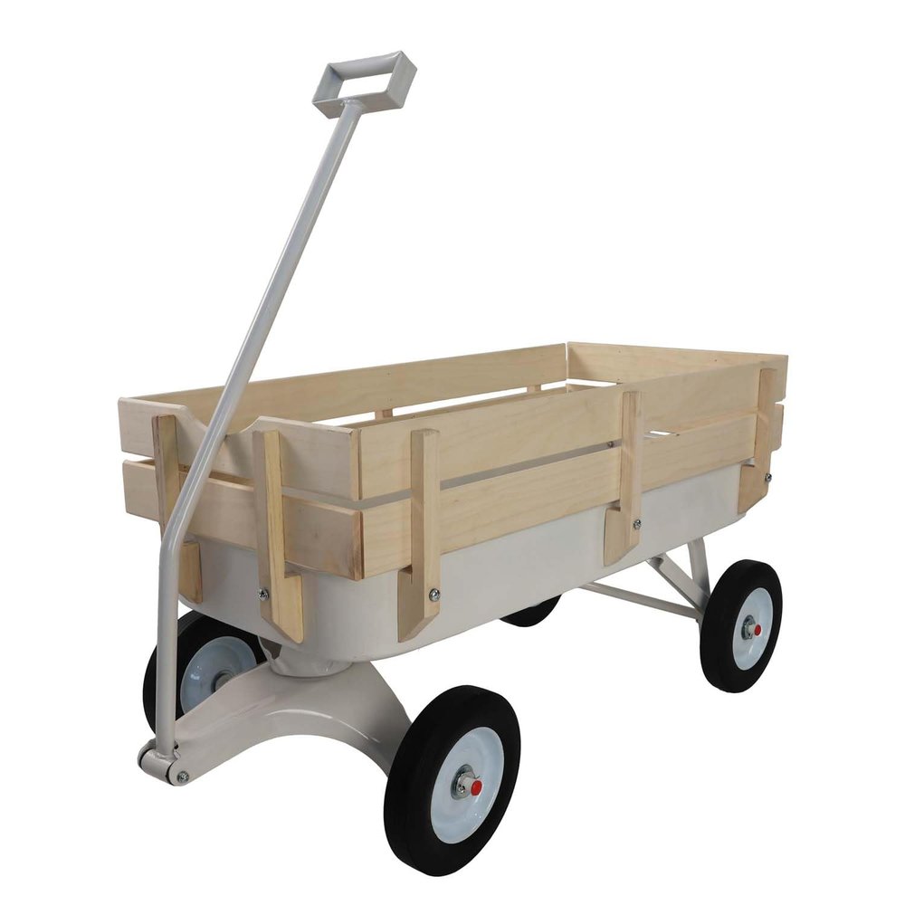Astrivia Outdoor Utility Garden Cart on Wheels, All Terrain Pulling Children's Wagons Carts with Wood Railing and Air Tires, Dump Cart for Kids Garden Transportation (White)