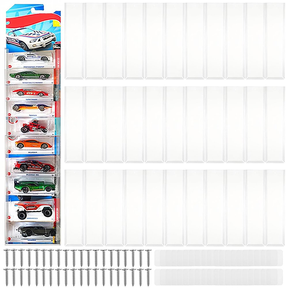 48 Pcs Clear Display Case for Packaged Model Cars,Model Car Display Cases Wall Mount-Holds up to 120 Cars,Toy Car Storage Organizer Compatible with Hot Wheels,Clear Model Car Display Case(16.7 x 4.4)
