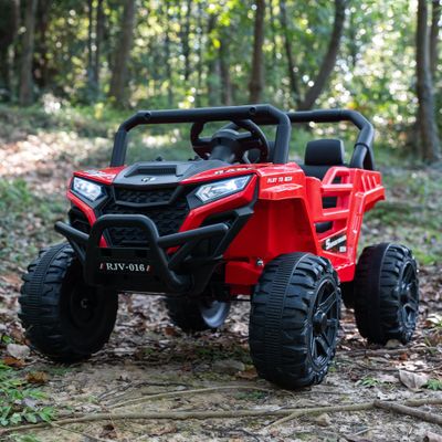12V Kids Ride On UTV Off-Road Truck, Electric Car with Remote Control, Dual Motors, LED Lights, Music MP3, Opening Doors, Soft Start, Red