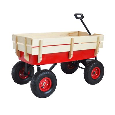 Astrivia Outdoor Utility Garden Cart on Wheels, All Terrain Pulling Children's Wagons Carts with Wood Railing and Air Tires, Dump Cart for Kids Garden Transportation (Red)