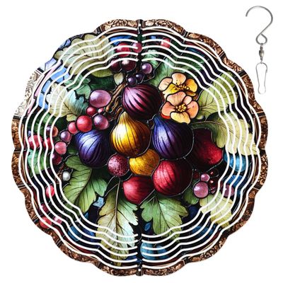 10-Inch Metal Wind Spinner Colorful Figs, Grapes and Leaves 3D Wind Spinner, Unique Metal Hanging Kinetic Wind Sculpture Ornament Yard Art Garden Patio Lawn Indoor Outdoor Decor