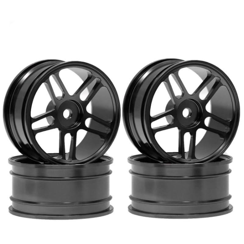 4Pcs Performance Aluminum Alloy Wheels Rims Set for 1:10 HSP RC Car - Upgrade Parts for HSP 94123, D4, On-Road Racing(Black)