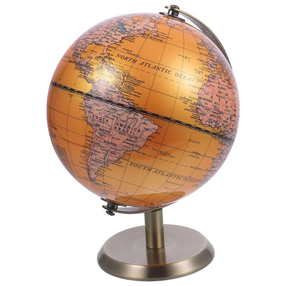 FUNOMOCYA European Style Decorative Terrestrial Globe with Sturdy Base Fixed Geography Teaching Aid and Office Tabletop Decor Elegant Lustrous Curved Design for Home and Study Rooms