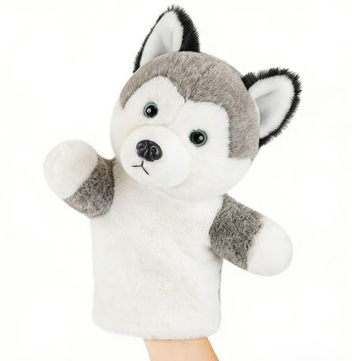 JUSTQUNSEEN Puppy Hand Puppet Soft Plush Animal Toy No-Shedding Plush Dog Interactive Pretend Play Storytelling Classroom Educational Gift for Children Boys Girls Husky