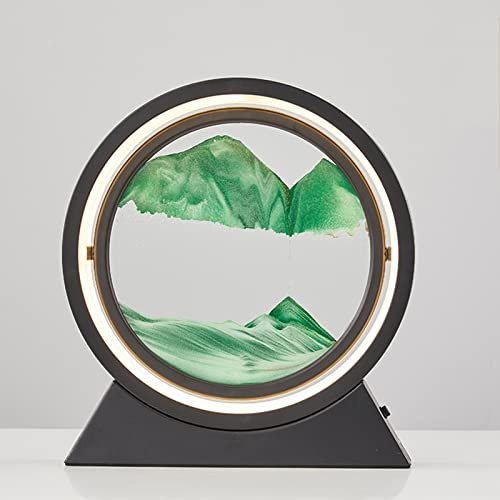 3D Hourglass Sand Art Decor, Deep Sea Flowing Sand Picture, 12" Quicksand Painting for Home & Office, Unique Desktop Ornaments, Black Glass Sculpture
