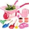 CUTE STONE Kids Gardening Tool Set, Pink Wheelbarrow with Garden Toys with Watering Can, Gloves, Hand Rake, Shovel, Trowel, Outdoor/Indoor Pretend Play Toys for Toddlers Boys Girls Age 3+ view 1