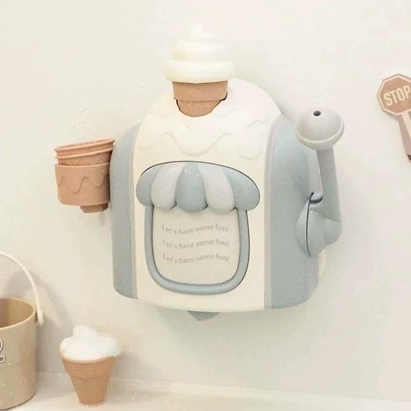 EIRZNGXQ Ice Cream Foam Bath Bubble Maker Toy, Bubble Ice Cream Maker Bath Toy, Cute Bubbles Pretend Cake Play Set, Shower Toys for 3 4 5 6 7 8 Years Old Boys Girls (Blue with Box)