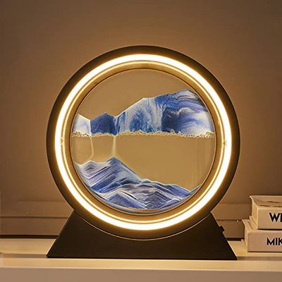 3D Deep Sea Sand Art Hourglass Table Lamp - Moving Quicksand Picture, Round Glass Decor for Adults & Kids, Large Desktop Art Toy, Unique Gift for Home & Office