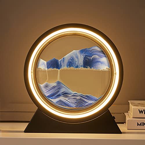 3D Deep Sea Sand Art Hourglass Table Lamp - Moving Quicksand Picture, Round Glass Decor for Adults & Kids, Large Desktop Art Toy, Unique Gift for Home & Office