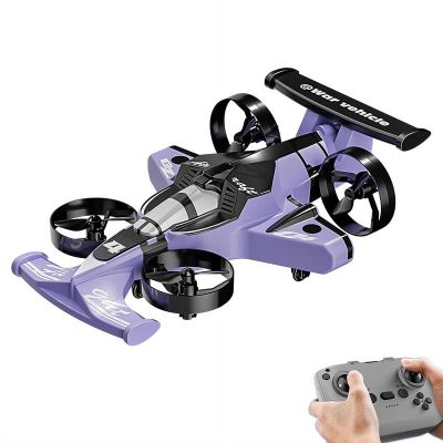 2 in 1 Flying RC Car Plane Drone, RC Plane Drone for Kids, Remote Control Flying Car with Dual Land & Air Modes, LED Stunt Effects, One-Key Tricks, 360 USB Rechargeable Aircraft for Kids (Purple)