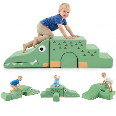 Costzon Climbing Toys for Toddlers, 3 Pieces Crocodile Foam Climbing Blocks w/Removable Velvet Covers for Baby Sliding, Crawling & Playing, Convertible Kids Play Couch Indoor for Playroom (Green)